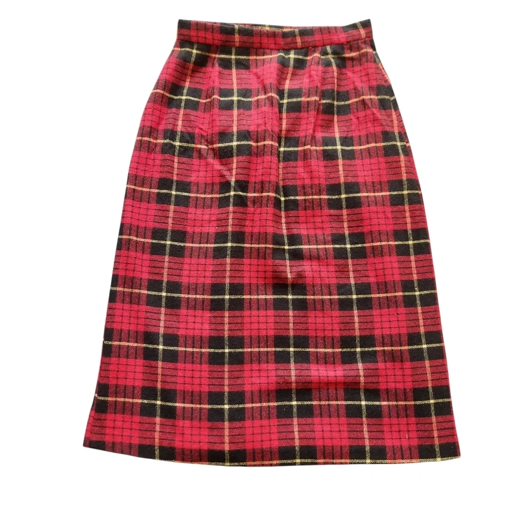 Vintage Red Black Tartan Plaid Skirt with Side Fringe